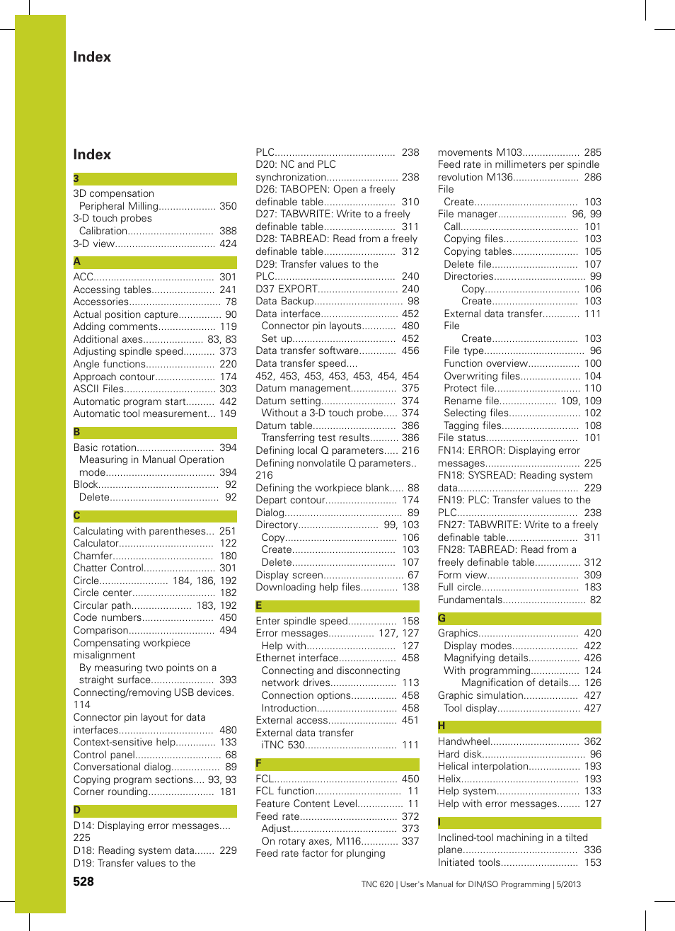 Index | HEIDENHAIN TNC 620 (34056x-04) ISO programming User Manual | Page 528 / 531