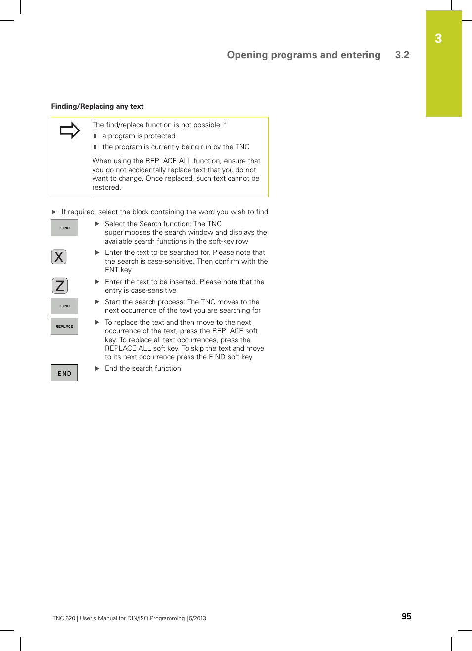 Opening programs and entering 3.2 | HEIDENHAIN TNC 620 (34056x-04) ISO programming User Manual | Page 95 / 531