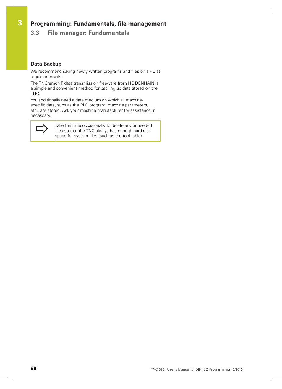Data backup | HEIDENHAIN TNC 620 (34056x-04) ISO programming User Manual | Page 98 / 531