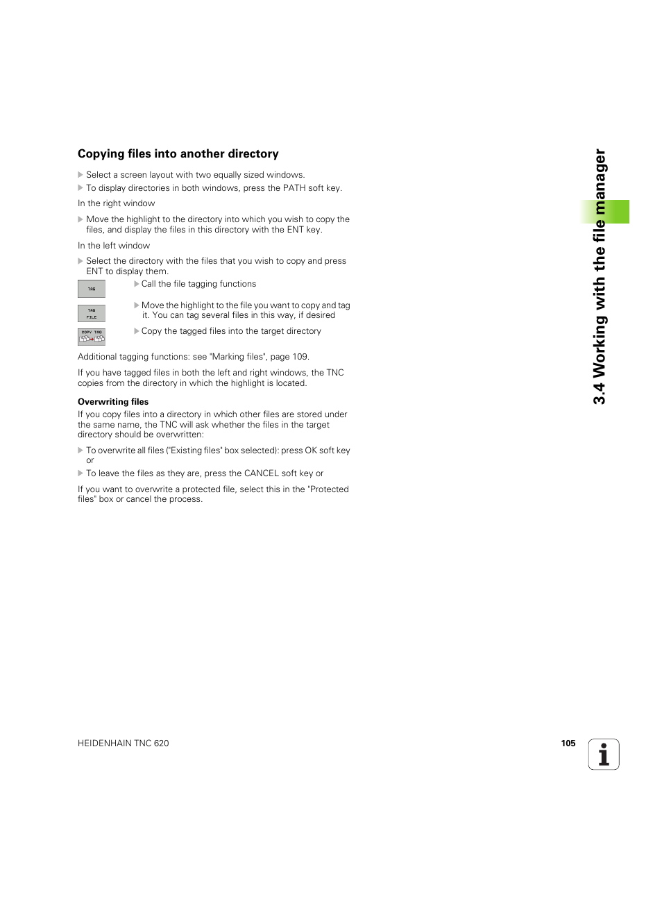 Copying files into another directory, 4 w o rk ing with the file manag e r | HEIDENHAIN TNC 620 (73498x-01) User Manual | Page 105 / 547