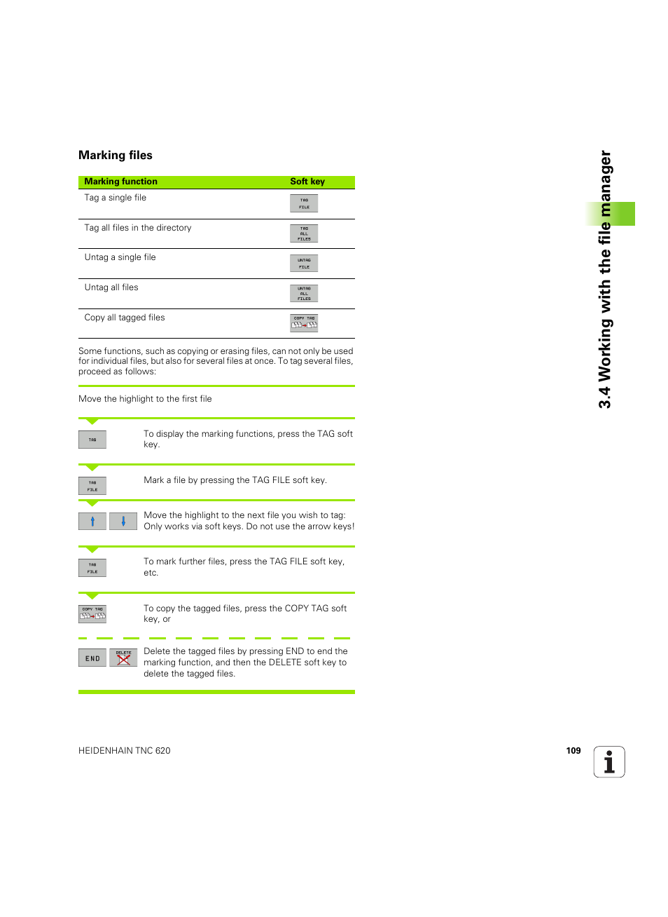 Marking files, 4 w o rk ing with the file manag e r | HEIDENHAIN TNC 620 (73498x-01) User Manual | Page 109 / 547