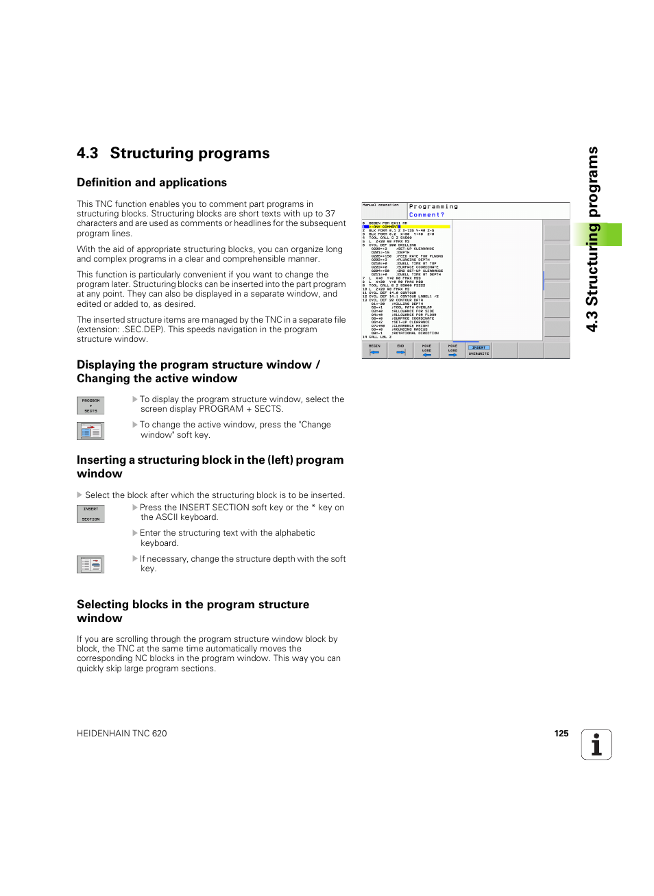 3 structuring programs, Definition and applications, Selecting blocks in the program structure window | HEIDENHAIN TNC 620 (73498x-01) User Manual | Page 125 / 547