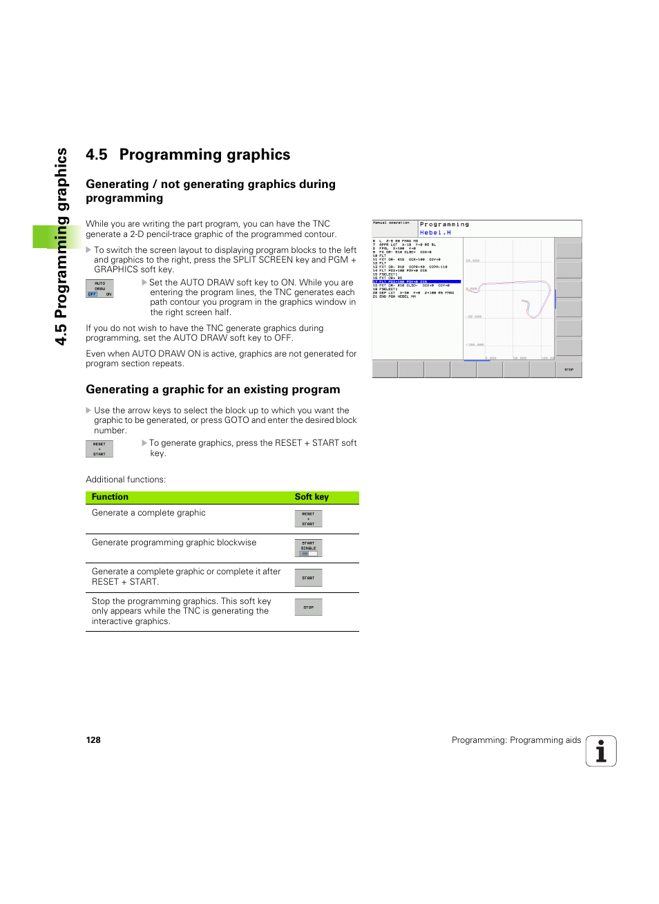 5 programming graphics, Generating a graphic for an existing program, 5 pr ogr amming gr aphics 4.5 programming graphics | HEIDENHAIN TNC 620 (73498x-01) User Manual | Page 128 / 547