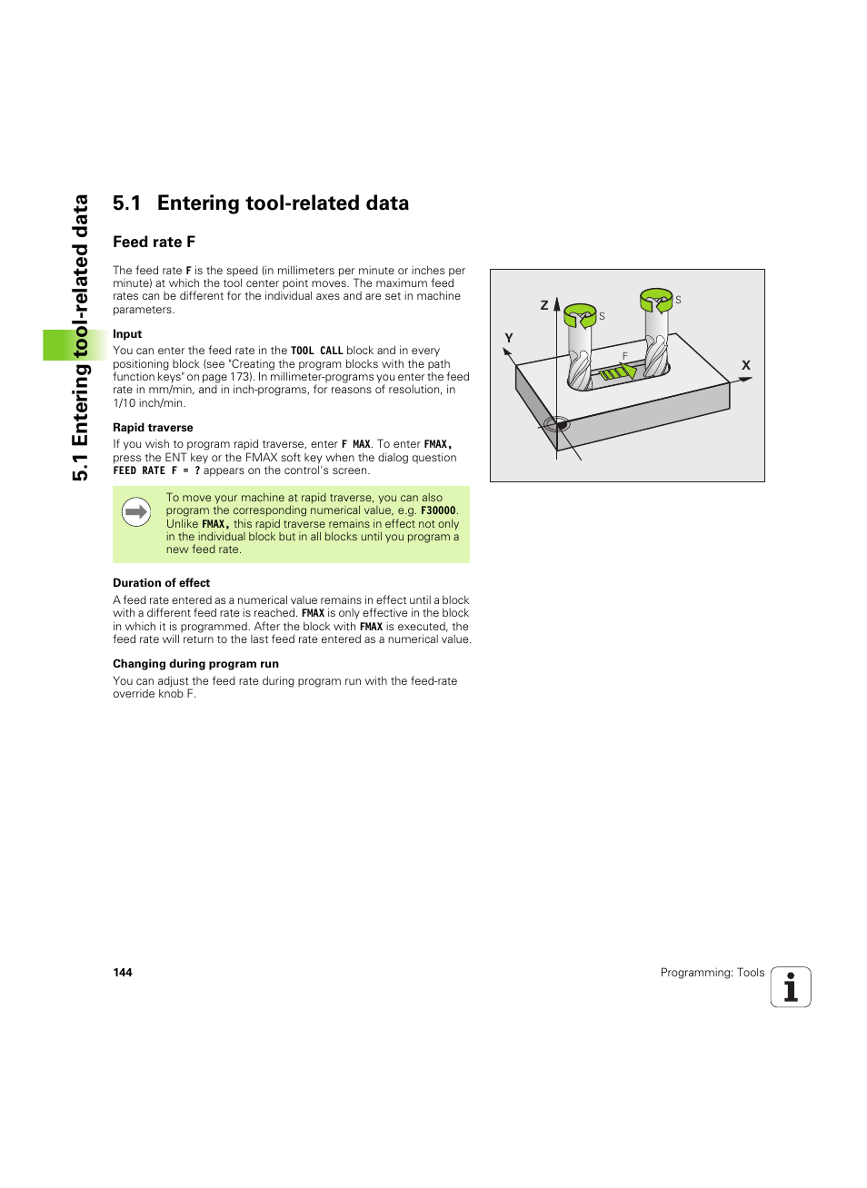 1 entering tool-related data, Feed rate f | HEIDENHAIN TNC 620 (73498x-01) User Manual | Page 144 / 547