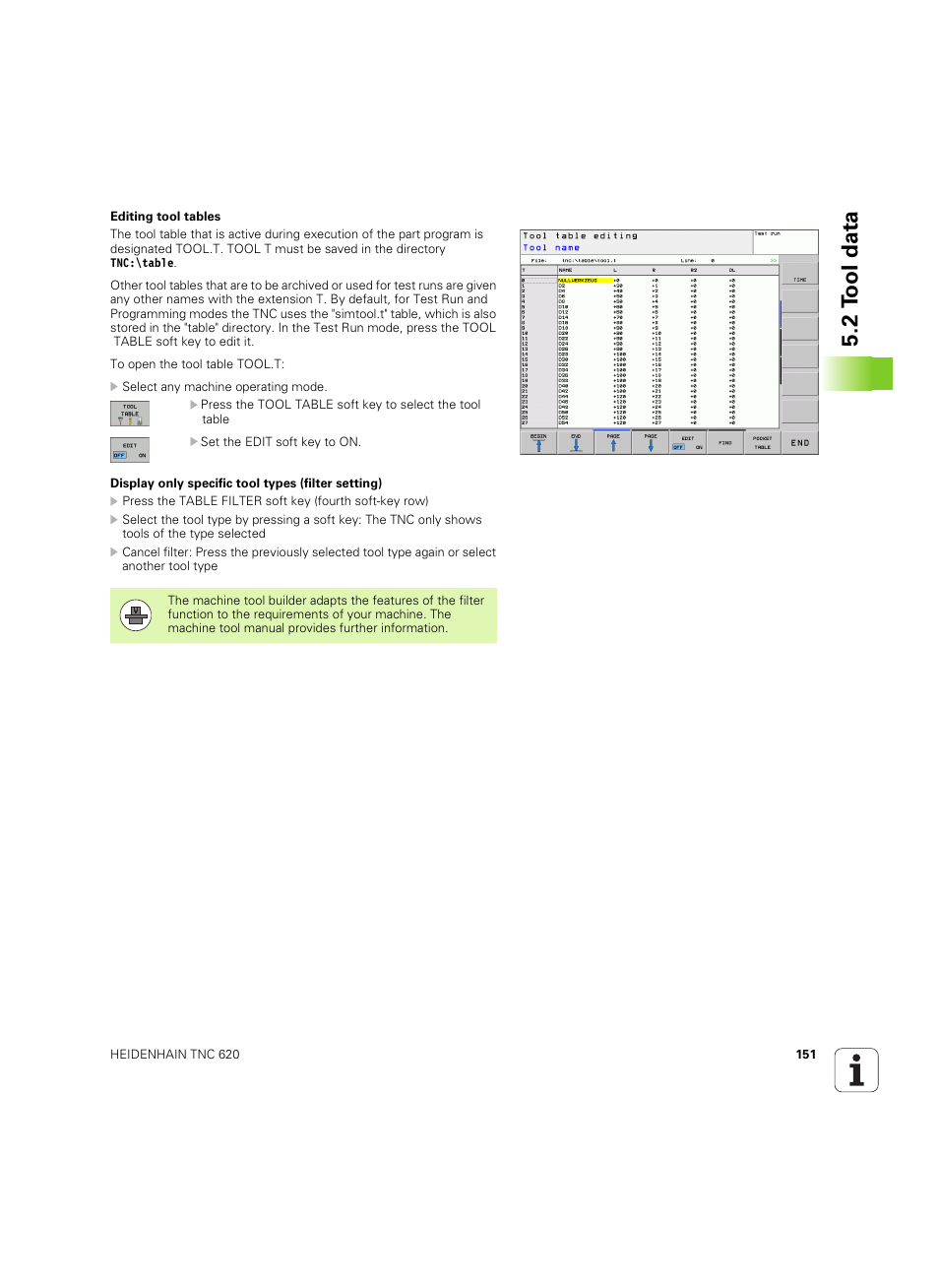 2 t ool data | HEIDENHAIN TNC 620 (73498x-01) User Manual | Page 151 / 547