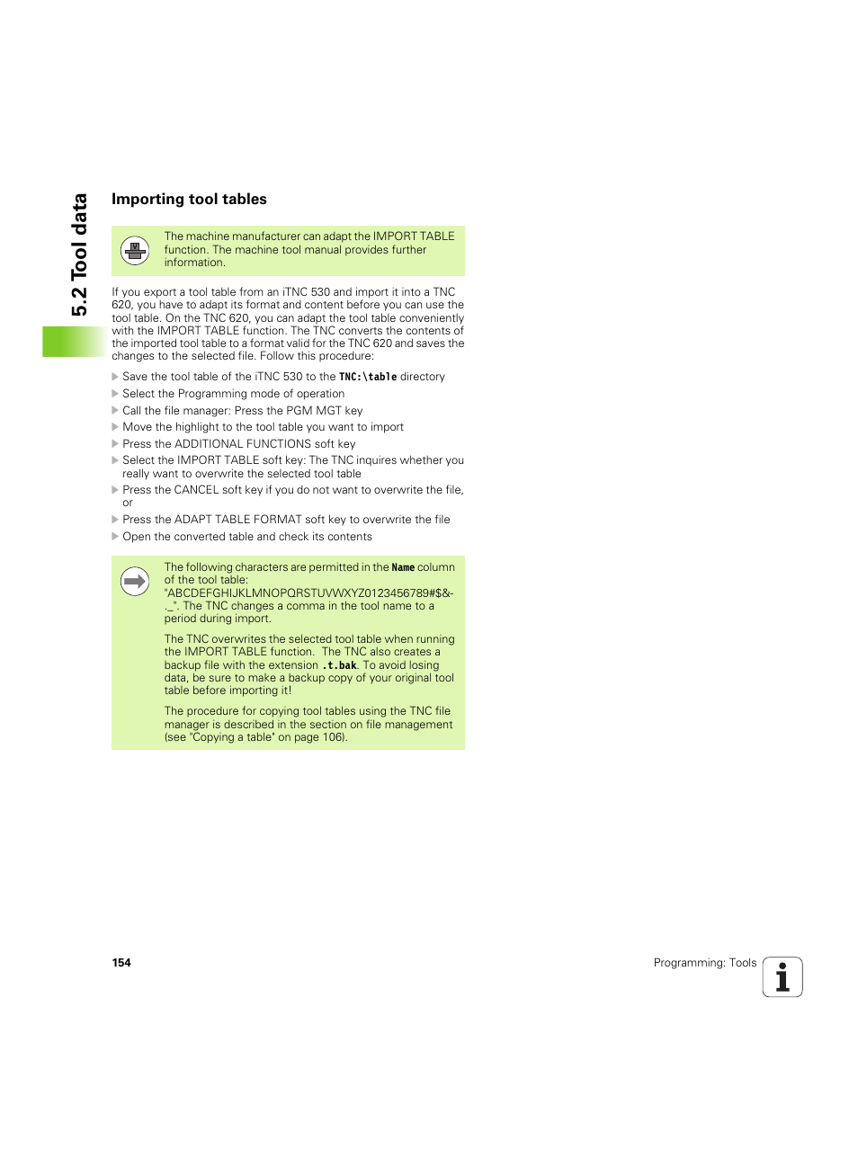 Importing tool tables, 2 t ool data | HEIDENHAIN TNC 620 (73498x-01) User Manual | Page 154 / 547