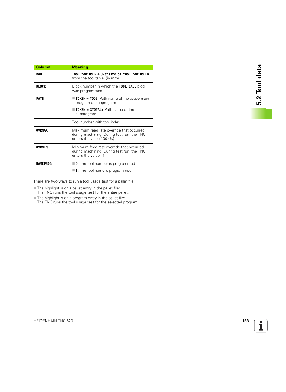 2 t ool data | HEIDENHAIN TNC 620 (73498x-01) User Manual | Page 163 / 547
