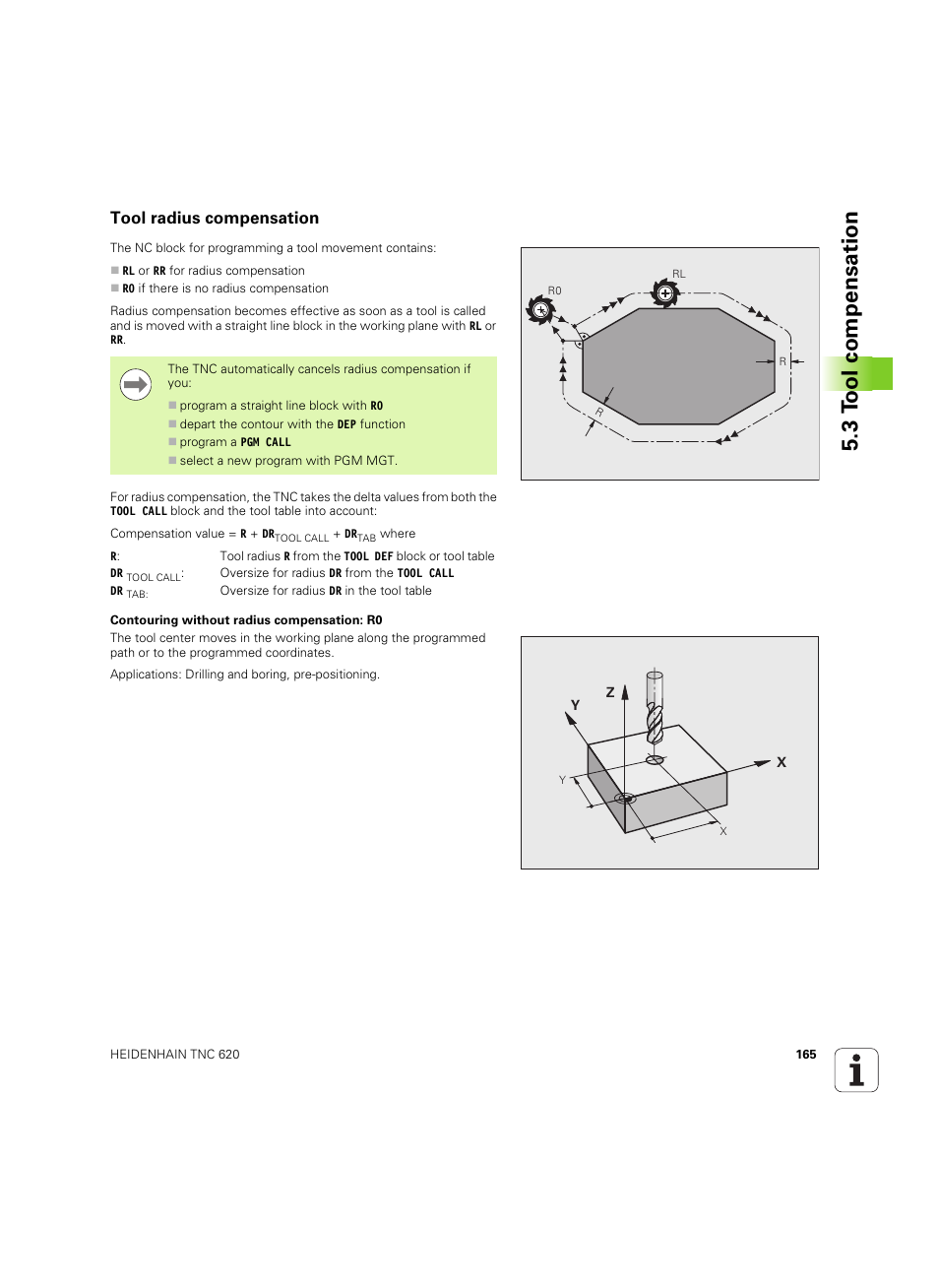 Tool radius compensation, 3 t ool compensation | HEIDENHAIN TNC 620 (73498x-01) User Manual | Page 165 / 547