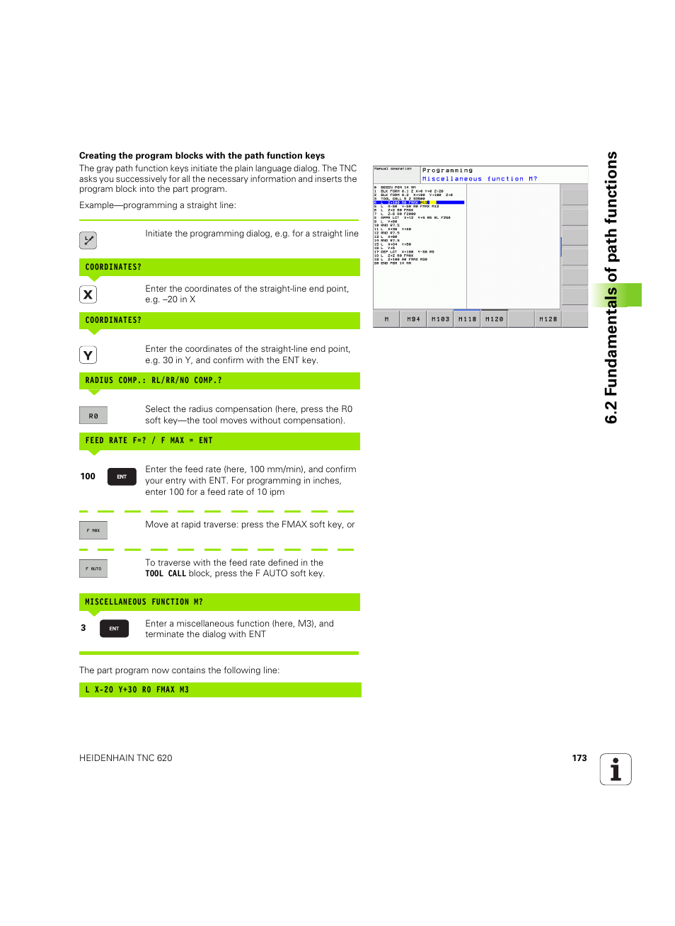 2 f undamentals of path functions | HEIDENHAIN TNC 620 (73498x-01) User Manual | Page 173 / 547