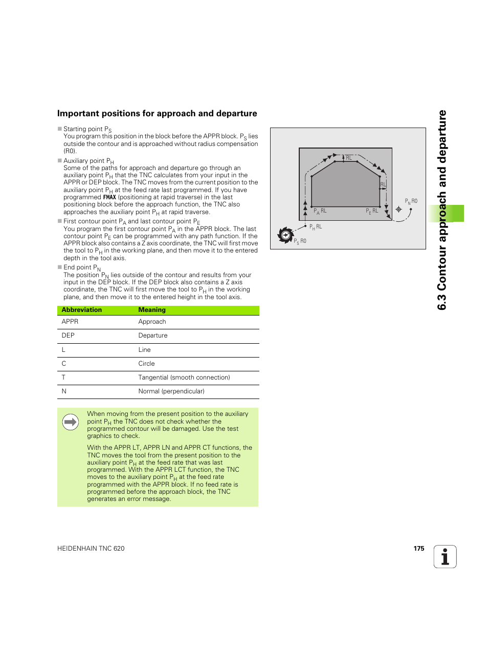 Important positions for approach and departure, 3 cont our appr oac h and depar tur e | HEIDENHAIN TNC 620 (73498x-01) User Manual | Page 175 / 547