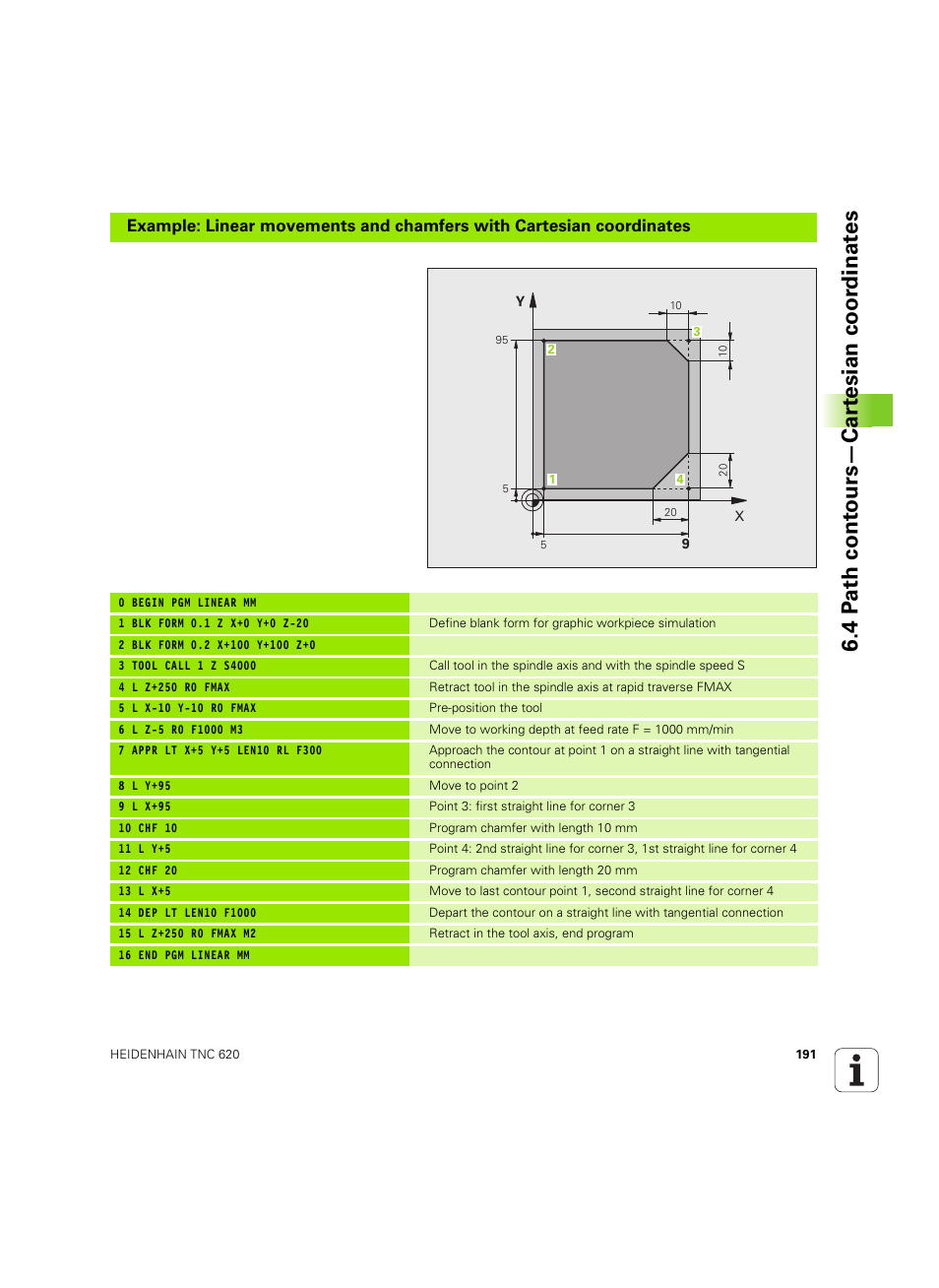4 p a th cont ours—car te sian coor dinat e s | HEIDENHAIN TNC 620 (73498x-01) User Manual | Page 191 / 547