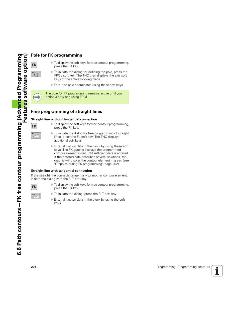 Pole for fk programming, Free programming of straight lines | HEIDENHAIN TNC 620 (73498x-01) User Manual | Page 204 / 547
