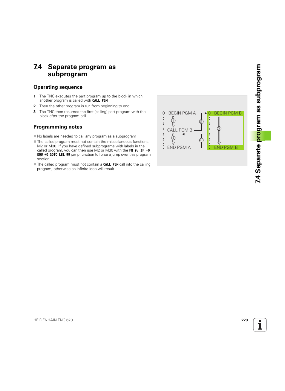 4 separate program as subprogram, Operating sequence, Programming notes | HEIDENHAIN TNC 620 (73498x-01) User Manual | Page 223 / 547