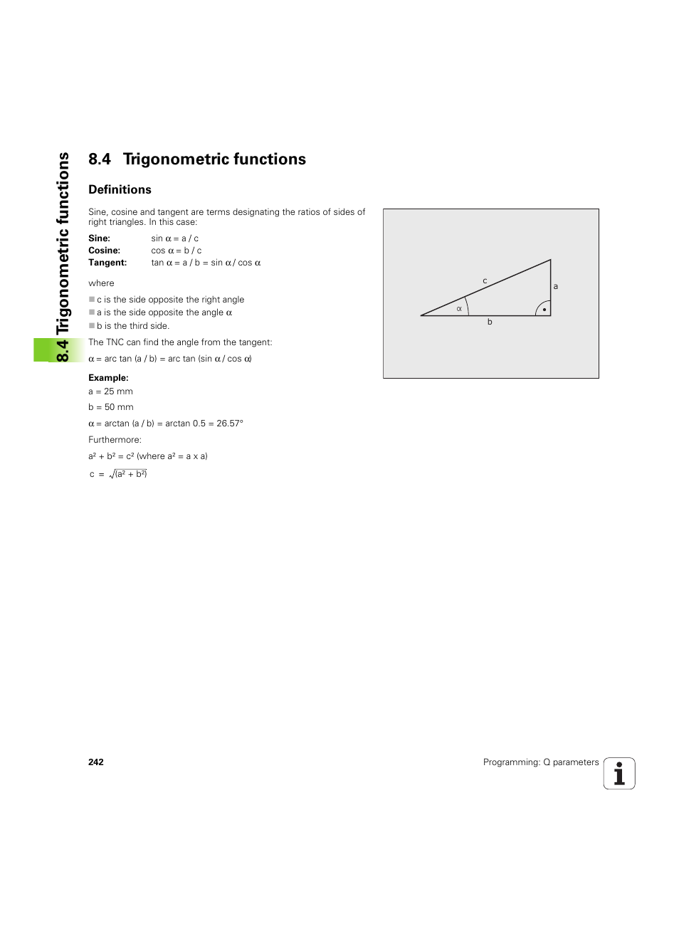 4 trigonometric functions, Definitions | HEIDENHAIN TNC 620 (73498x-01) User Manual | Page 242 / 547