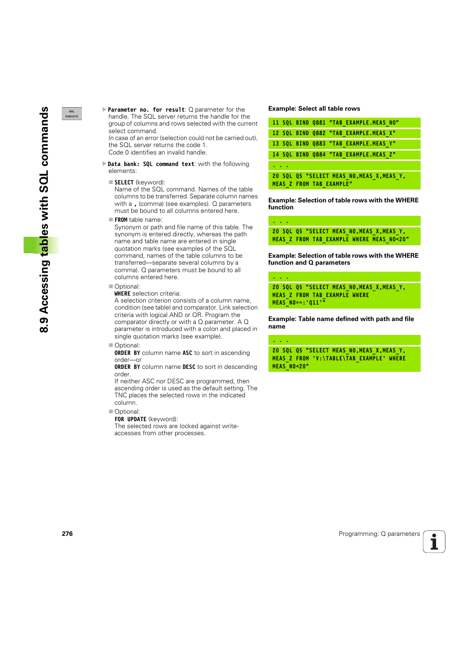 9 a ccessing tables with sql commands | HEIDENHAIN TNC 620 (73498x-01) User Manual | Page 276 / 547