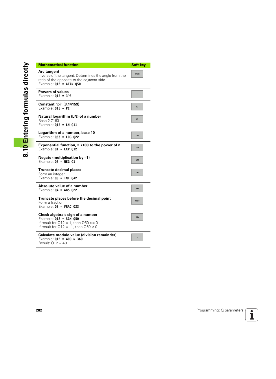 1 0 ent er ing f o rm ulas dir e ctly | HEIDENHAIN TNC 620 (73498x-01) User Manual | Page 282 / 547