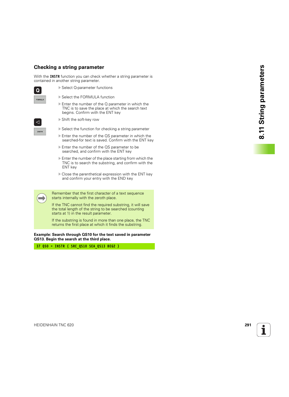 Checking a string parameter, 1 1 str ing par a met e rs | HEIDENHAIN TNC 620 (73498x-01) User Manual | Page 291 / 547