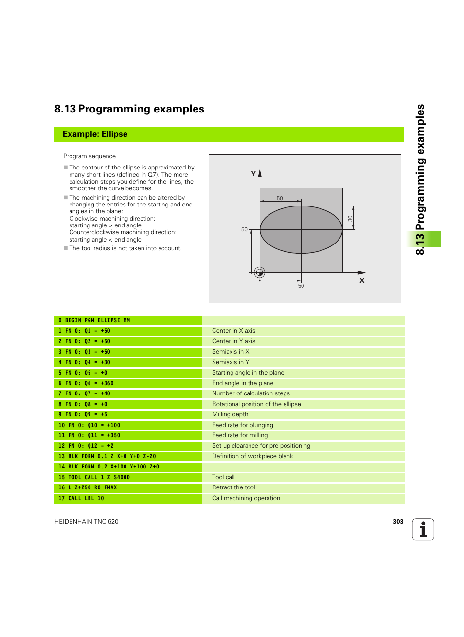 13 programming examples, Example: ellipse | HEIDENHAIN TNC 620 (73498x-01) User Manual | Page 303 / 547