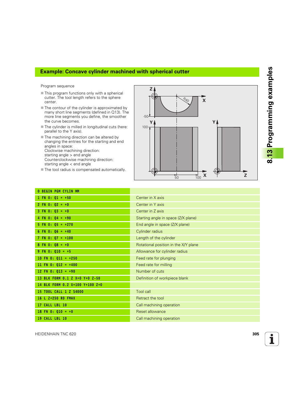 13 pr ogr amming examples | HEIDENHAIN TNC 620 (73498x-01) User Manual | Page 305 / 547