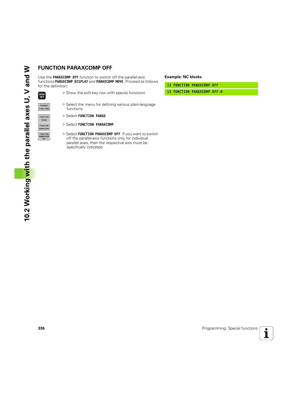 Function paraxcomp off | HEIDENHAIN TNC 620 (73498x-01) User Manual | Page 336 / 547