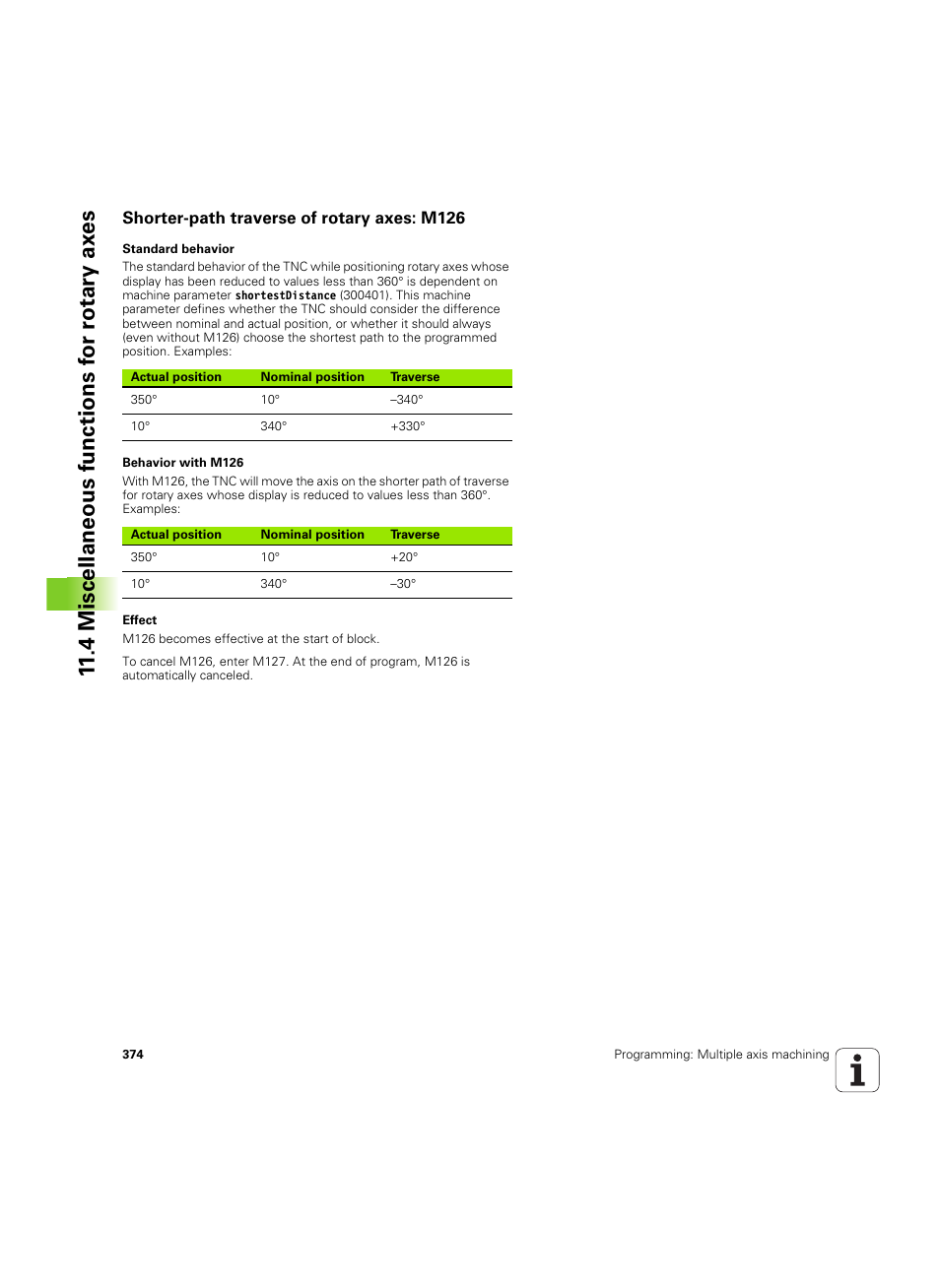 Shorter-path traverse of rotary axes: m126 | HEIDENHAIN TNC 620 (73498x-01) User Manual | Page 374 / 547