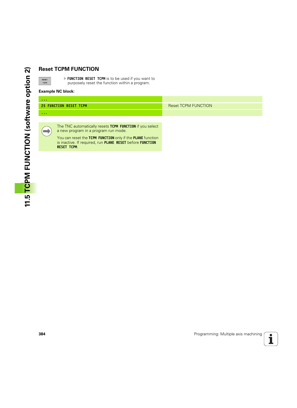Reset tcpm function, 5 tcpm function (sof tw ar e o ption 2) | HEIDENHAIN TNC 620 (73498x-01) User Manual | Page 384 / 547