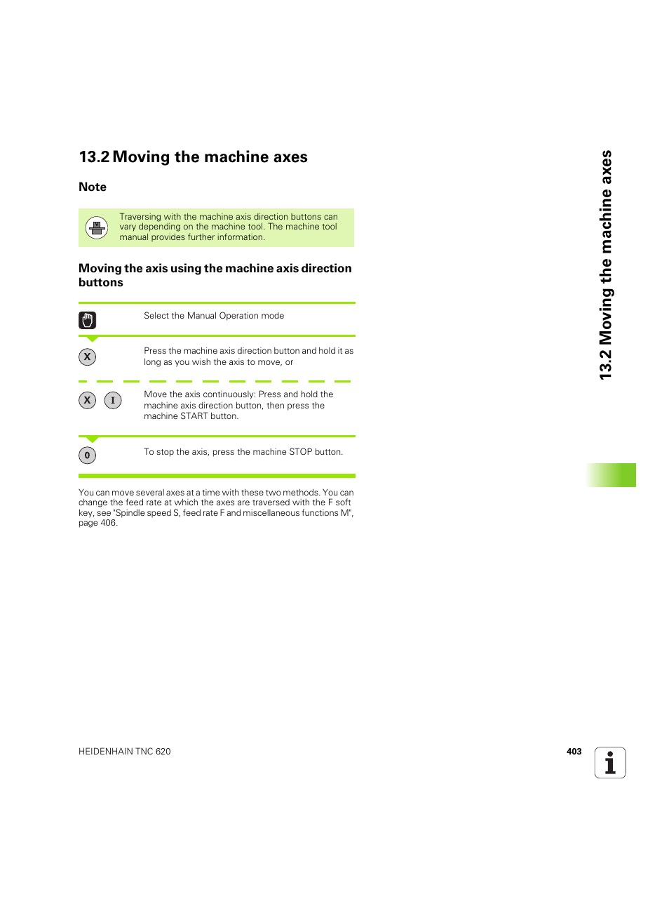 2 moving the machine axes, Note | HEIDENHAIN TNC 620 (73498x-01) User Manual | Page 403 / 547