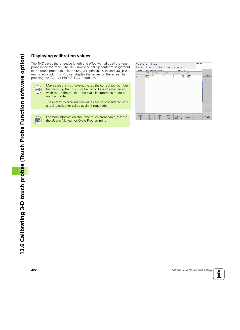 Displaying calibration values | HEIDENHAIN TNC 620 (73498x-01) User Manual | Page 422 / 547