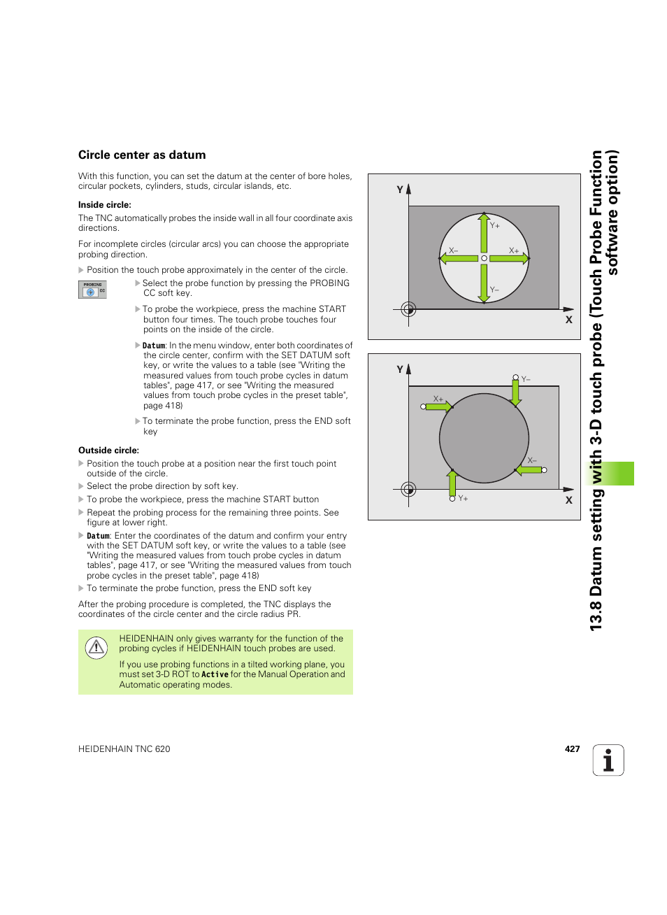 Circle center as datum | HEIDENHAIN TNC 620 (73498x-01) User Manual | Page 427 / 547