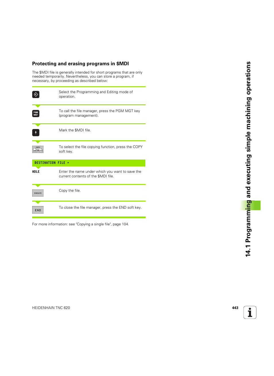 Protecting and erasing programs in $mdi | HEIDENHAIN TNC 620 (73498x-01) User Manual | Page 443 / 547