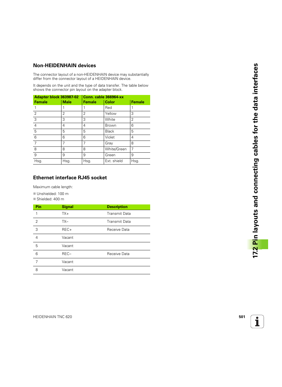 Non-heidenhain devices, Ethernet interface rj45 socket | HEIDENHAIN TNC 620 (73498x-01) User Manual | Page 501 / 547