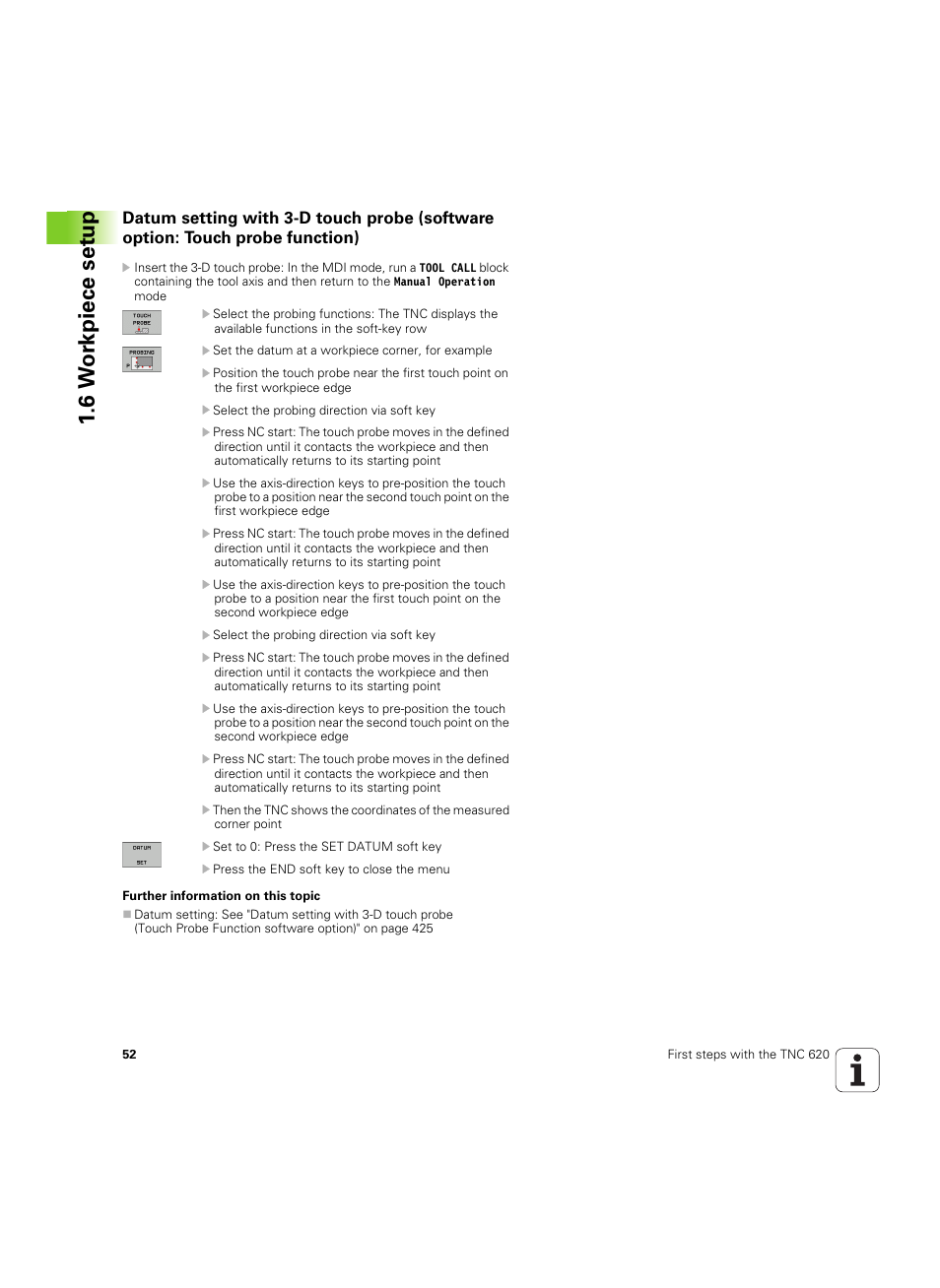 6 w o rk piece set u p | HEIDENHAIN TNC 620 (73498x-01) User Manual | Page 52 / 547