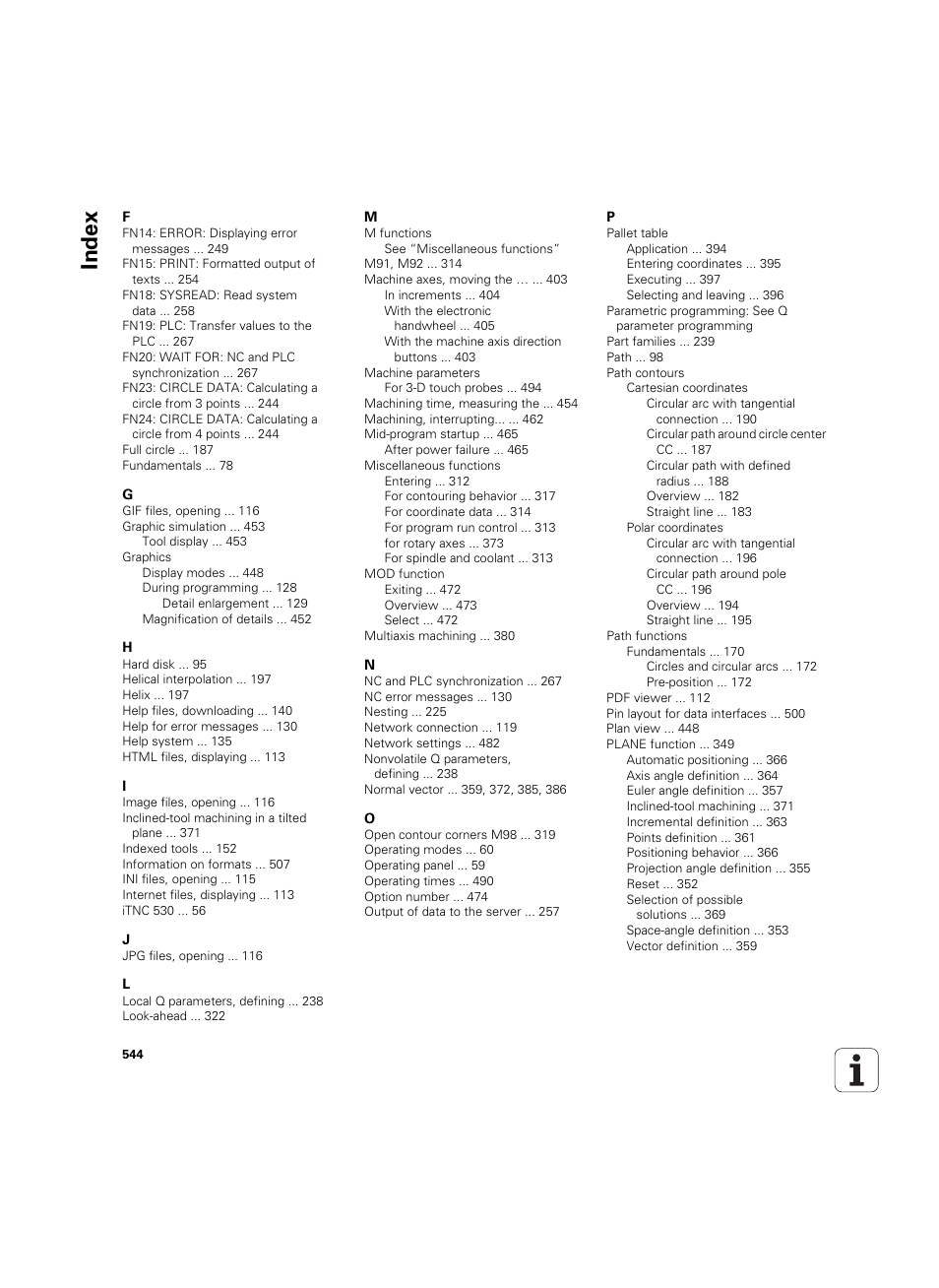 Index | HEIDENHAIN TNC 620 (73498x-01) User Manual | Page 544 / 547