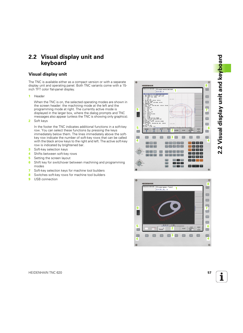 2 visual display unit and keyboard, Visual display unit | HEIDENHAIN TNC 620 (73498x-01) User Manual | Page 57 / 547