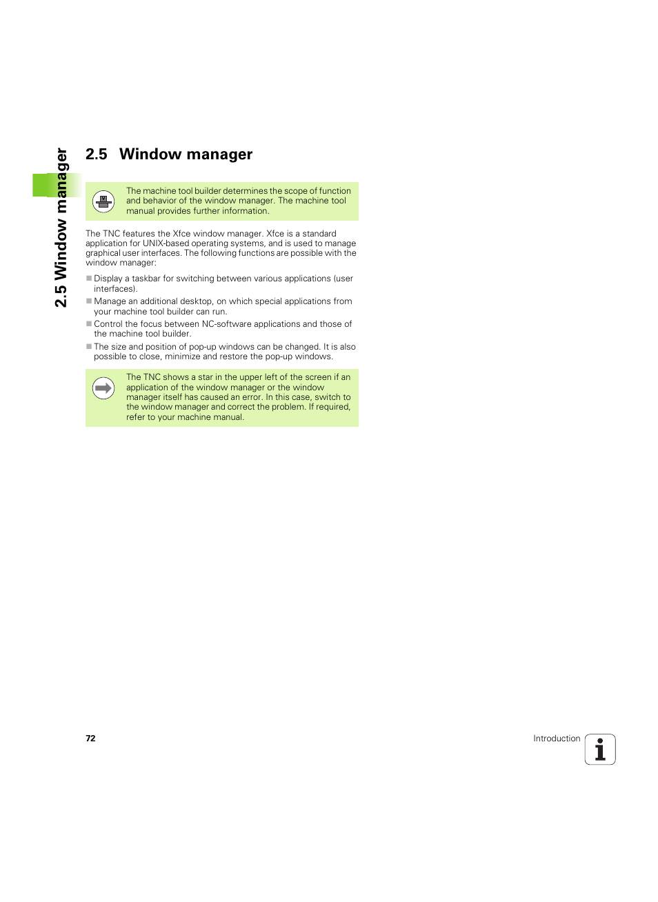 5 window manager, 5 windo w manag e r 2.5 window manager | HEIDENHAIN TNC 620 (73498x-01) User Manual | Page 72 / 547