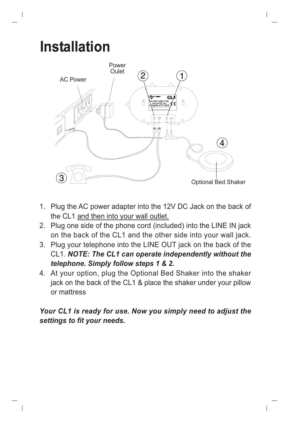 Installation | ClearSounds LOUD N CLEAR CL1 User Manual | Page 4 / 8