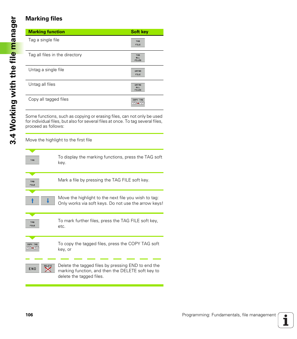 Marking files, 4 w o rk ing with the file manag e r | HEIDENHAIN TNC 620 (73498x-01) ISO programming User Manual | Page 106 / 497