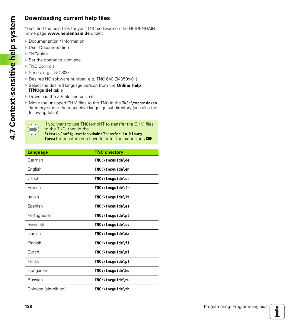 Downloading current help files, 7 cont ext-sensitiv e help syst em | HEIDENHAIN TNC 620 (73498x-01) ISO programming User Manual | Page 138 / 497