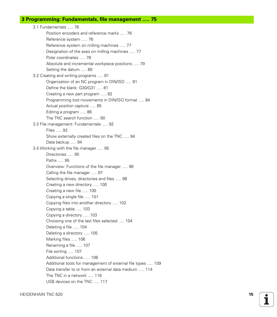 HEIDENHAIN TNC 620 (73498x-01) ISO programming User Manual | Page 15 / 497