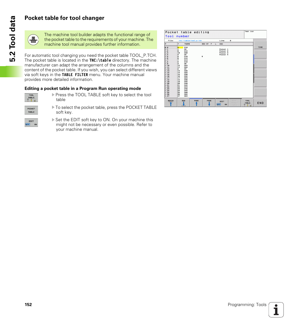 Pocket table for tool changer, 2 t ool data | HEIDENHAIN TNC 620 (73498x-01) ISO programming User Manual | Page 152 / 497