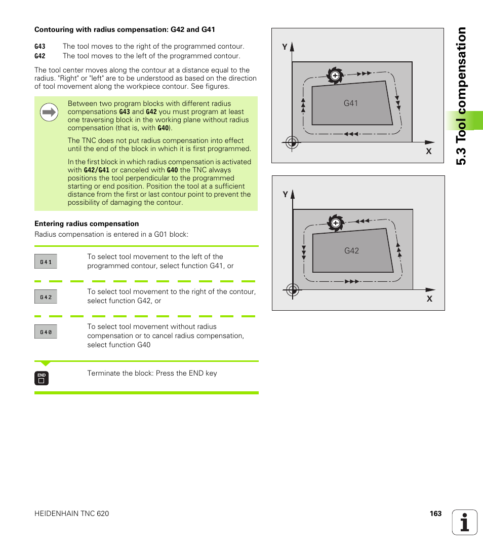 3 t ool compensation | HEIDENHAIN TNC 620 (73498x-01) ISO programming User Manual | Page 163 / 497