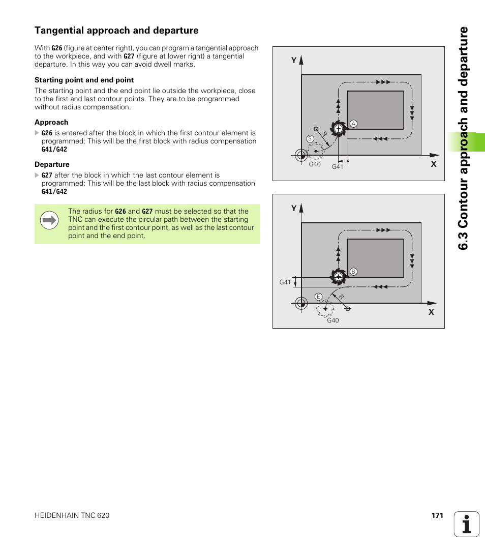 Tangential approach and departure, 3 cont our appr oac h and depar tur e | HEIDENHAIN TNC 620 (73498x-01) ISO programming User Manual | Page 171 / 497