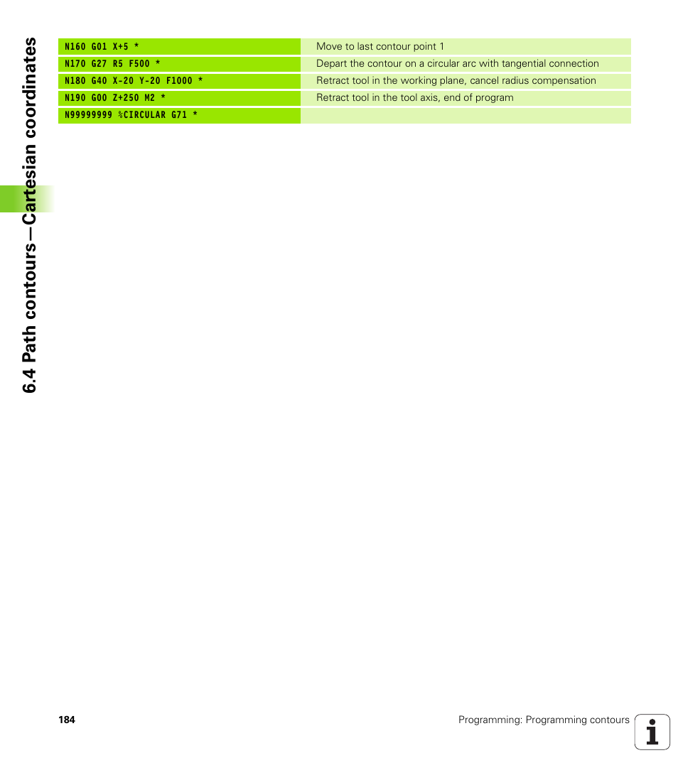 4 p a th cont ours—car te sian coor dinat e s | HEIDENHAIN TNC 620 (73498x-01) ISO programming User Manual | Page 184 / 497