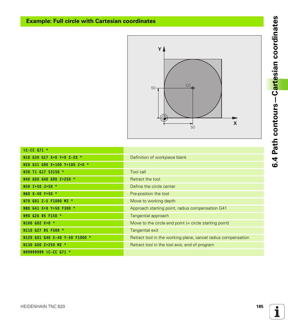 4 p a th cont ours—car te sian coor dinat e s | HEIDENHAIN TNC 620 (73498x-01) ISO programming User Manual | Page 185 / 497
