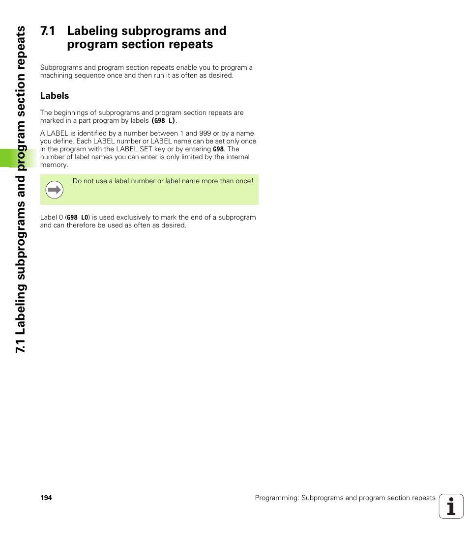 1 labeling subprograms and program section repeats, Labels | HEIDENHAIN TNC 620 (73498x-01) ISO programming User Manual | Page 194 / 497