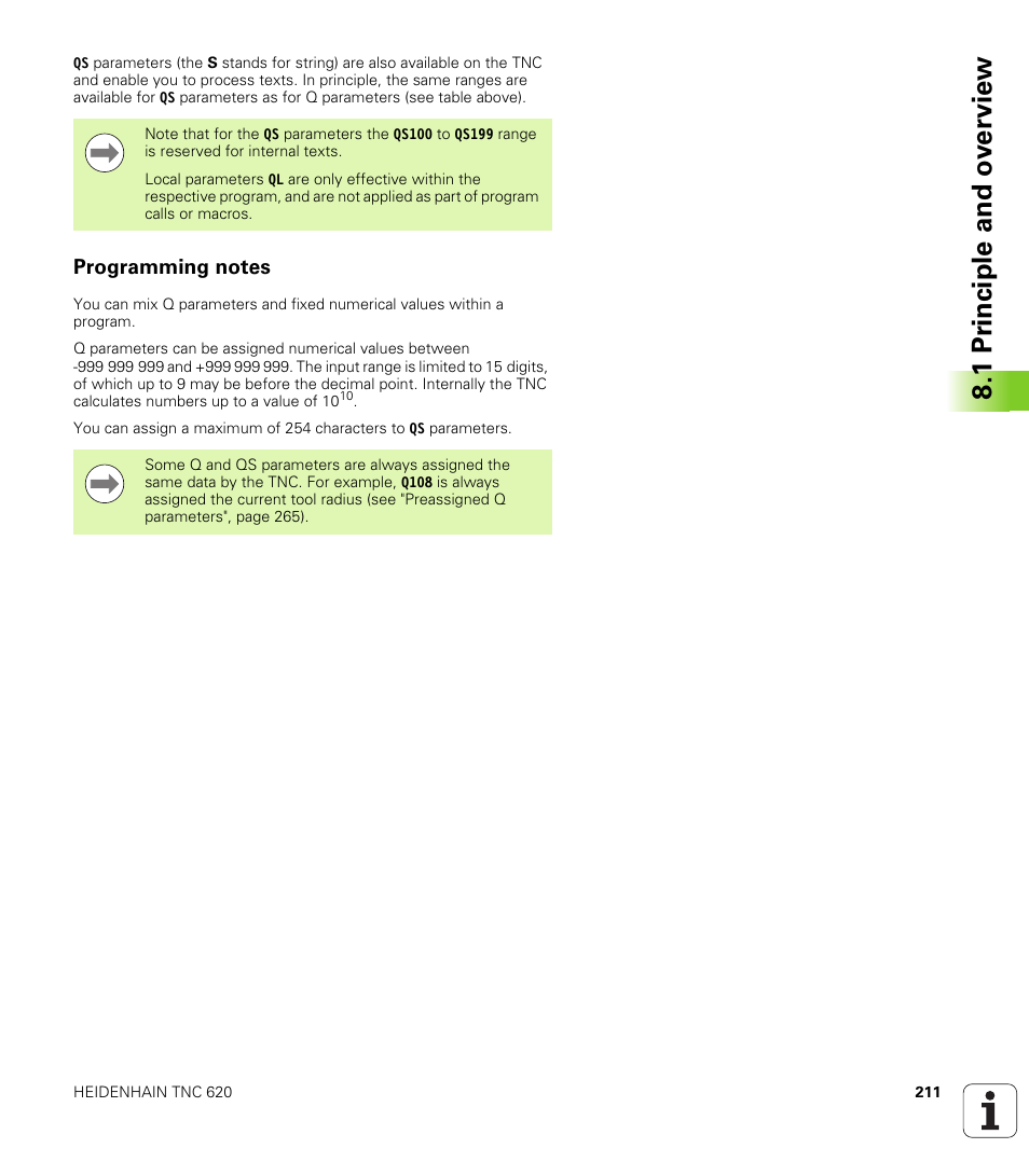 Programming notes, 1 pr inciple and o v erview | HEIDENHAIN TNC 620 (73498x-01) ISO programming User Manual | Page 211 / 497