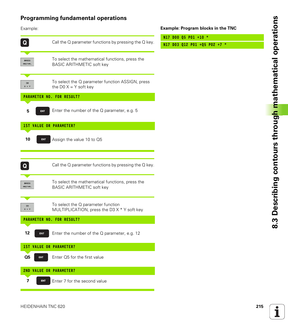 Programming fundamental operations | HEIDENHAIN TNC 620 (73498x-01) ISO programming User Manual | Page 215 / 497