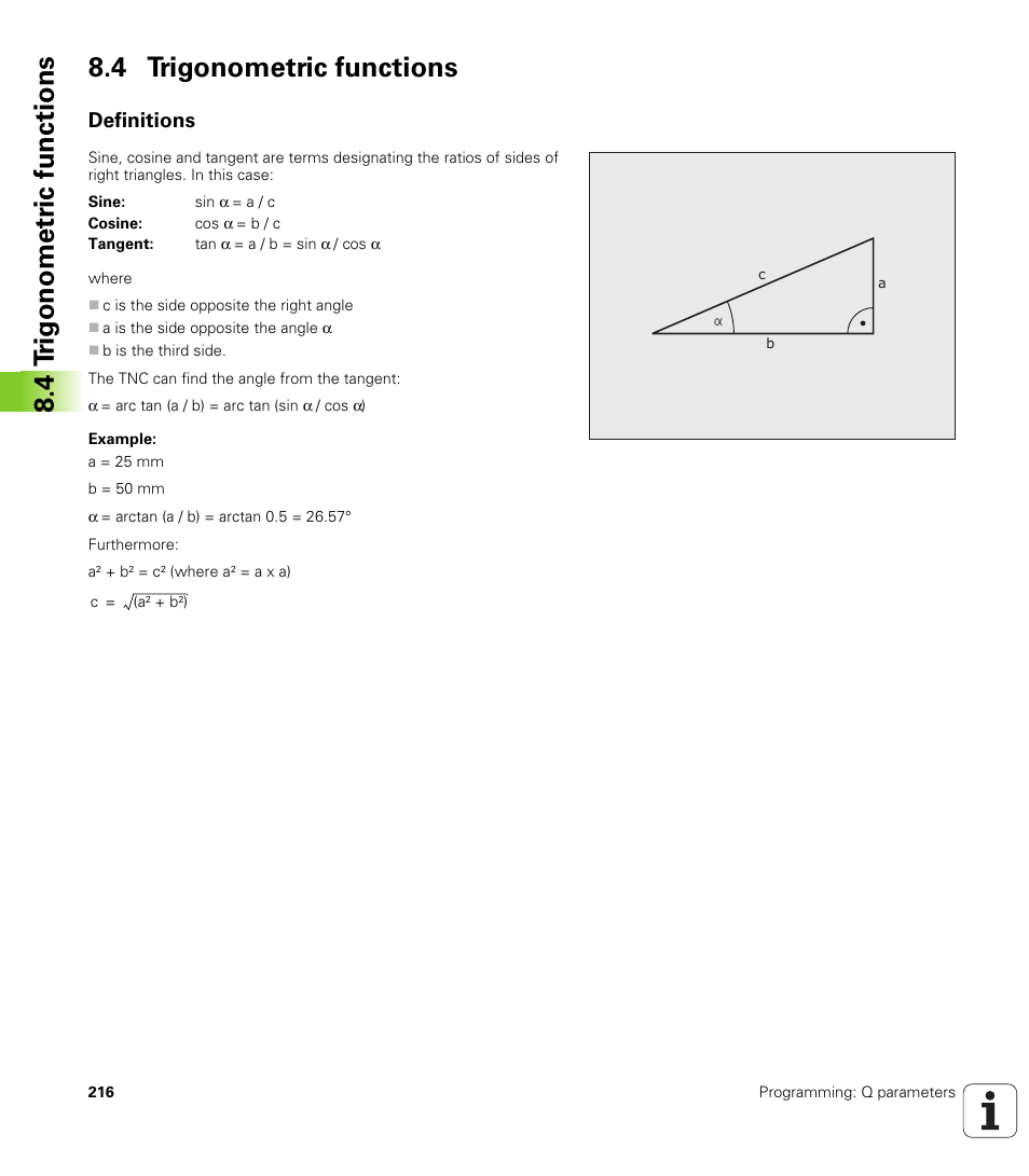 4 trigonometric functions, Definitions | HEIDENHAIN TNC 620 (73498x-01) ISO programming User Manual | Page 216 / 497