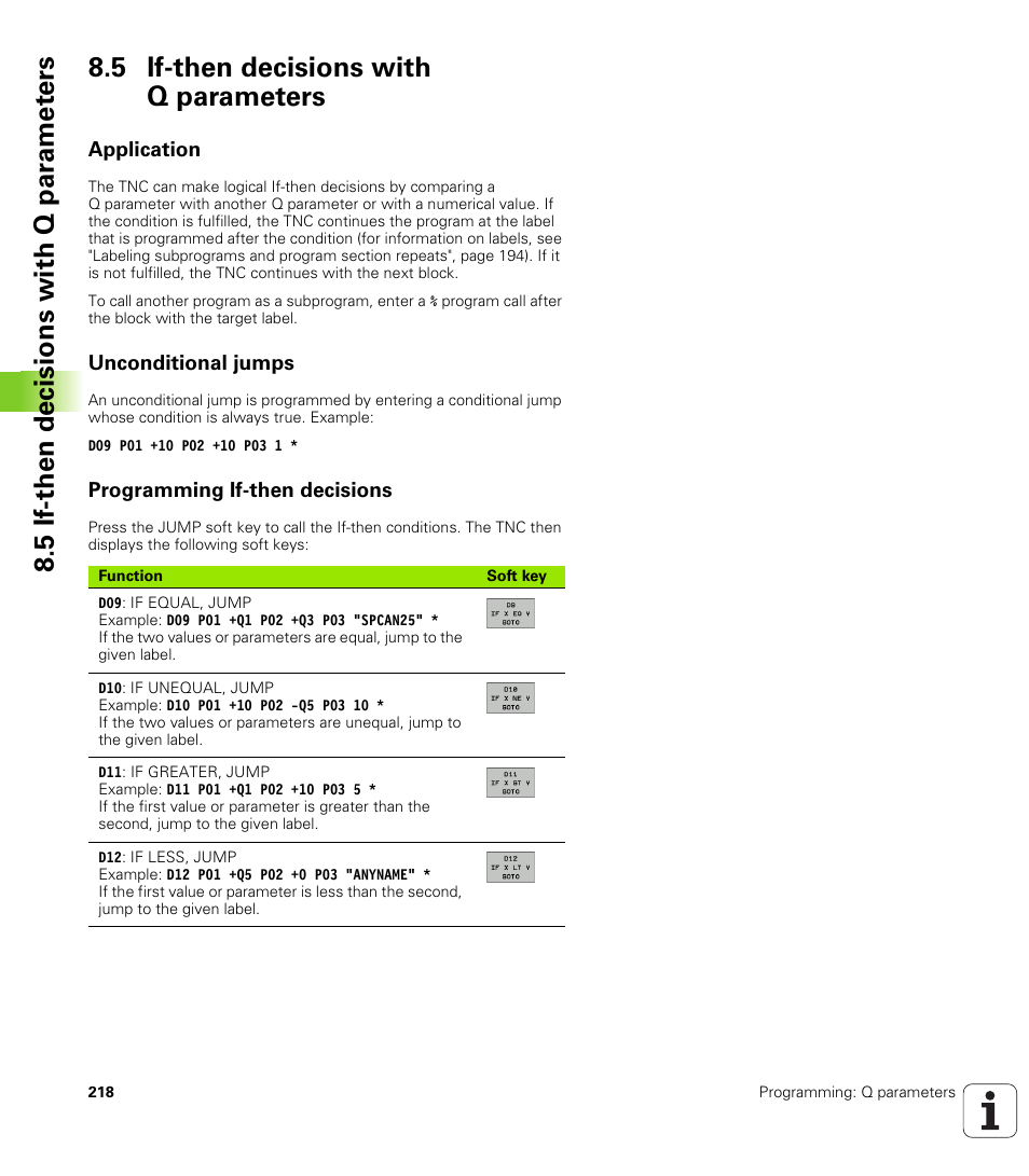 5 if-then decisions with q parameters, Application, Unconditional jumps | Programming if-then decisions | HEIDENHAIN TNC 620 (73498x-01) ISO programming User Manual | Page 218 / 497