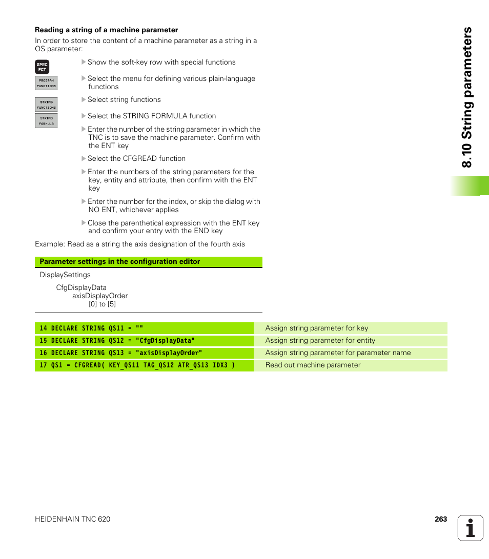 1 0 str ing par a met e rs | HEIDENHAIN TNC 620 (73498x-01) ISO programming User Manual | Page 263 / 497
